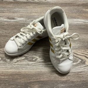 Adidas Neo White Gold Stripe Sneakers 7